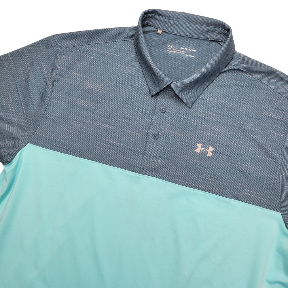Under Armour HeatGear Polo Shirt Mens 2XL Blue Colorblock Golf Stretch Top